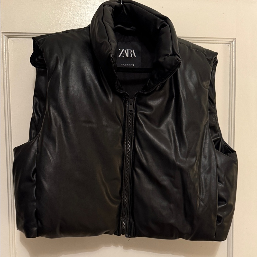 Zara Black Pleather Puffer Vest